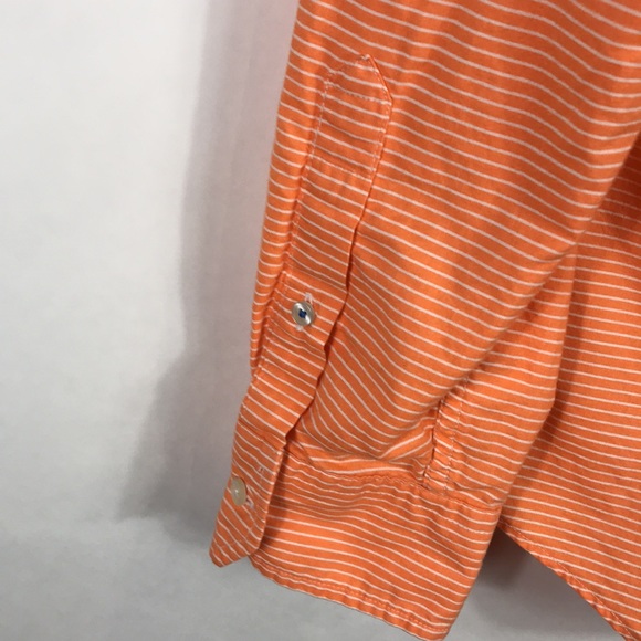 American Eagle Button Down Shirt Collared Pin strips Men size Large Orange white - Picture 7 of 9